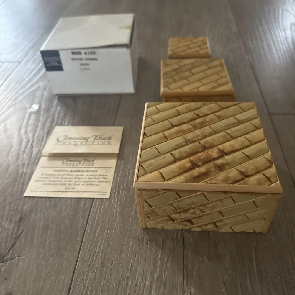 NIB‎ NEW 3 Crowning Touch Bamboo Nesting Trinket Boxes 4.5